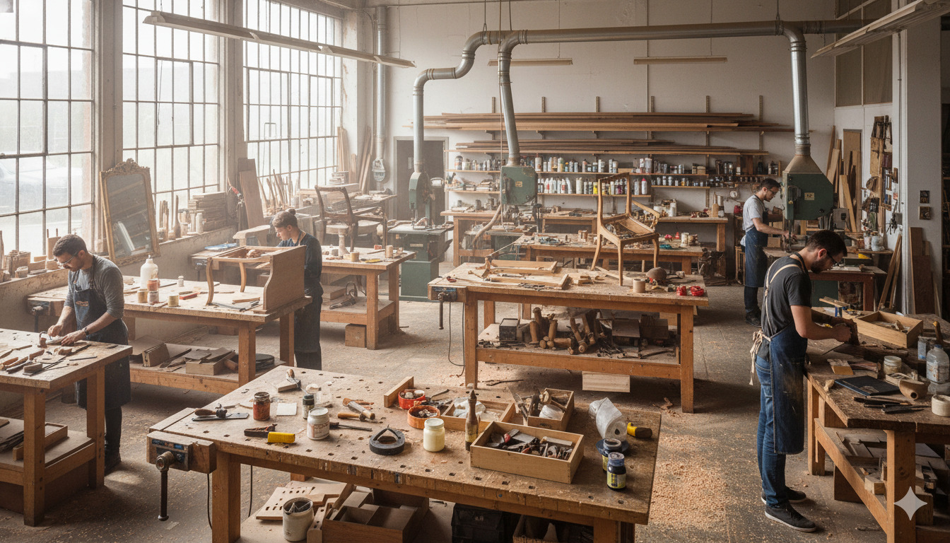 Professional furniture restoration workshop